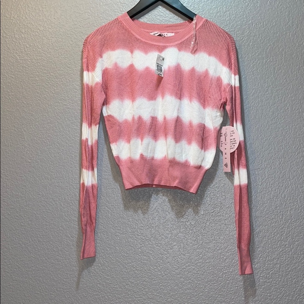 Crave Fame Pink White Tie Dye Knit Long Sleeve Top
